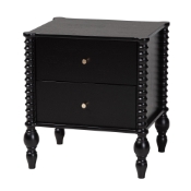 Baxton Studio Callison Spindle Nightstand - 2-Drawer Farmhouse Bedside Table with Turned Accents for Bedroom, Black